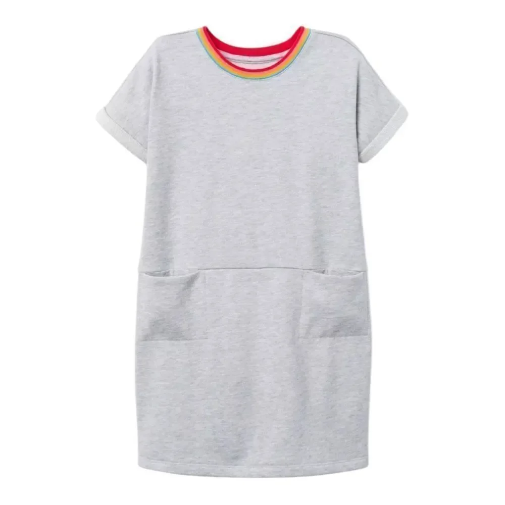 Gymboree Girls Rainbow Ringer Dress Heather Gray Pockets Small NWT